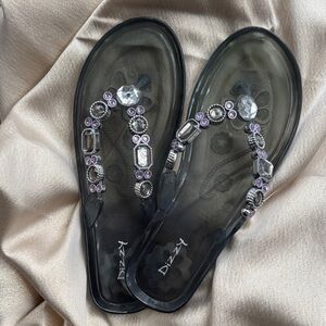 Dizzy Flip Flops Embellished with Purple & Clear  Gemstones - Size 8
